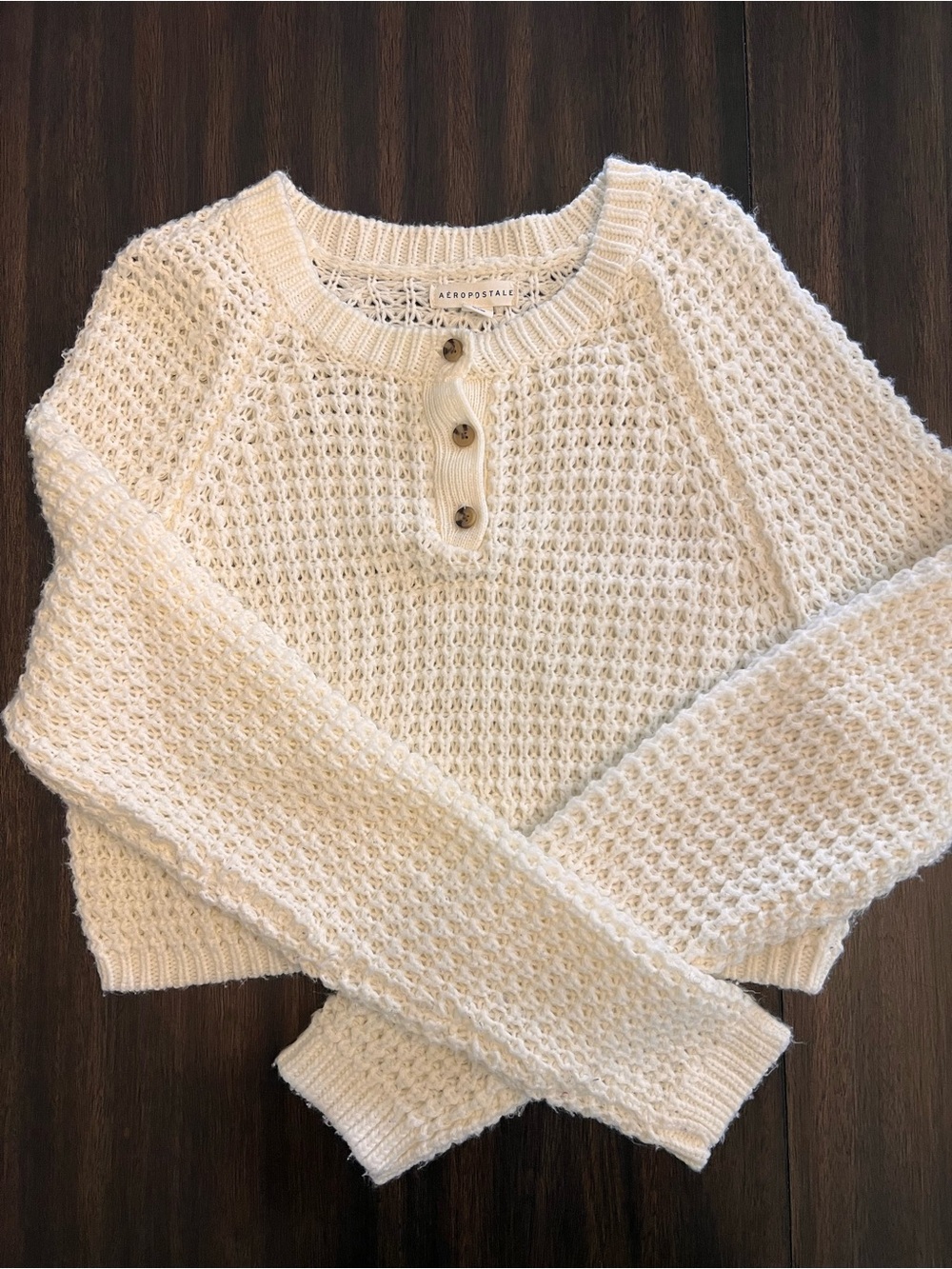 Aeropostale Cream Waffle-Knit Henley Pullover
